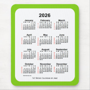 Mousepad Calendário Amarelo Verde de 52 Semanas 2026 por J