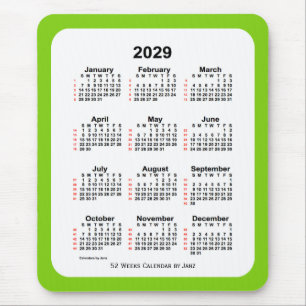 Mousepad Calendário Amarelo Verde de 52 Semanas 2029 por Ja