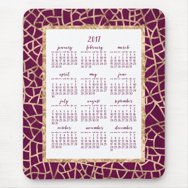 Mousepad Calendário Anual 2017 Mouses pads de folha de ouro (Frente)