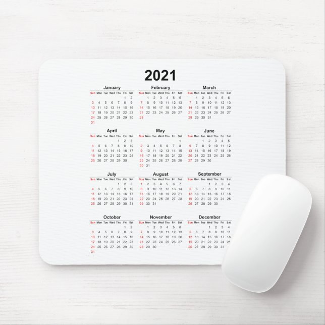 Mousepad Calendário Anual 2021 Básico (Com mouse)
