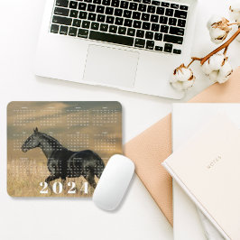 Mousepad Calendário Anual Cavalo Preto Lindo no Pôr do Sol