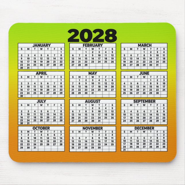 Mousepad Calendário Anual de 12 Meses para 2028 (Frente)