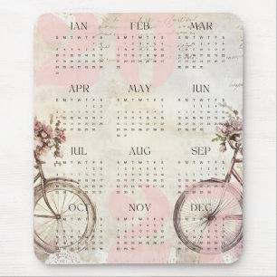 Mousepad Calendário Anual de Cores Florais de Bicicleta em