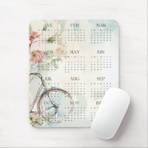 Mousepad Calendário Anual de Cores Florais de Bicicleta Vin