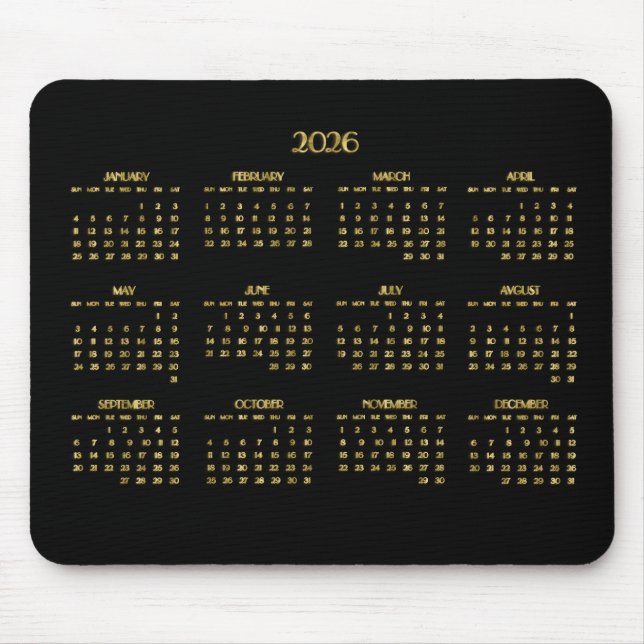 Mousepad Calendário Anual Deco Elegante 2026 (Frente)