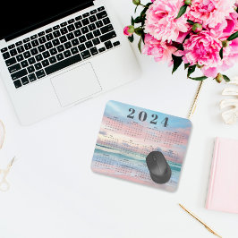Mousepad Calendário Anual Elegante Praia Pastel Pôr do Sol