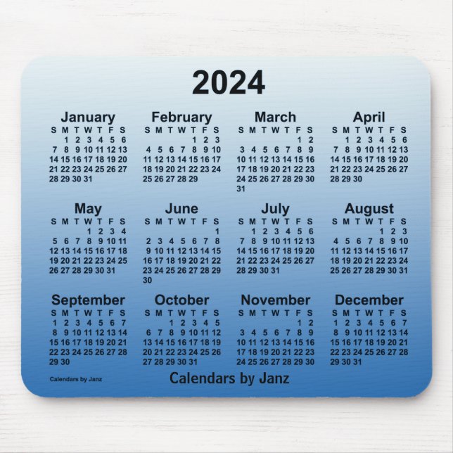 Mousepad Calendário azul desbotado de 2024 pelo Painel do M (Frente)