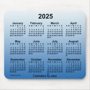 Mousepad Calendário azul desbotado de 2025 pelo Painel do