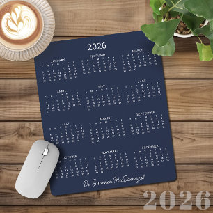 Mousepad Calendário Azul do Marinho Minimalista Personaliza