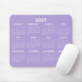 Mousepad Calendário Básico Ano Completo 2027 Lavanda Branco