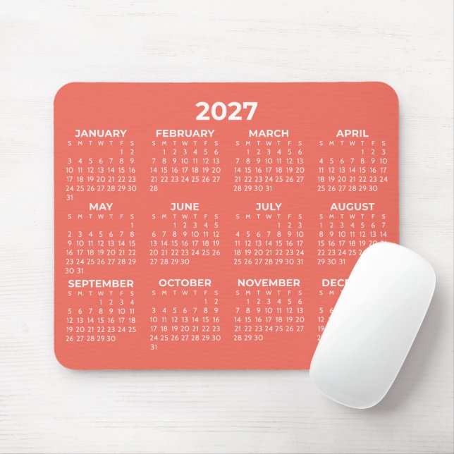 Mousepad Calendário Básico de Ano Inteiro 2027 Coral Vibran (Com mouse)