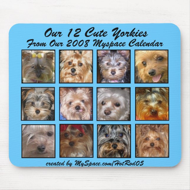 Mousepad CALENDÁRIO BONITO de YORKIES 2008 (em um mousepad) (Frente)