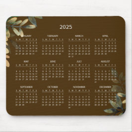Mousepad Calendário Botânico Elegante Simples 2025 | Mousep