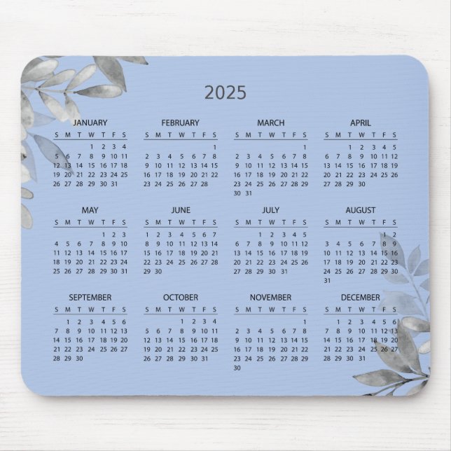 Mousepad Calendário Botânico Elegante Simples 2025 | Mousep (Frente)