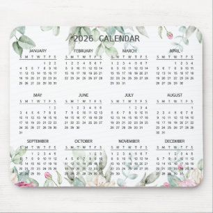 Mousepad Calendário Botânico Elegante Simples 2026 Mousep