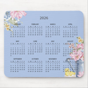 Mousepad Calendário Botânico Simples Elegante 2026 Mousep