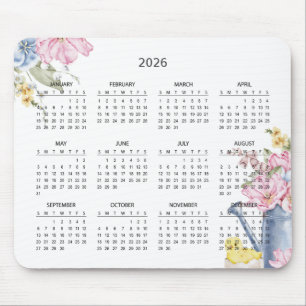 Mousepad Calendário Botânico Simples Elegante 2026 Mousep