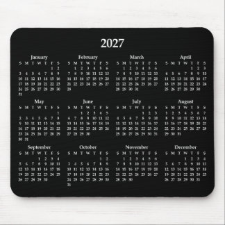 Mousepad Calendário Branco 2027 em Preto