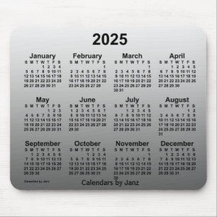 Mousepad Calendário Branco apagado de 2025 pelo Painel de