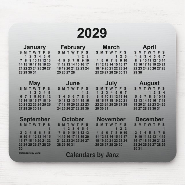 Mousepad Calendário Branco apagado de 2029 por Janz (Frente)