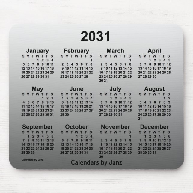 Mousepad Calendário Branco apagado de 2031 por Janz (Frente)