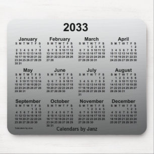 Mousepad Calendário Branco apagado de 2033 por Janz