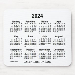 Mousepad Calendário branco de 2024 pelo Painel do mouse Jan