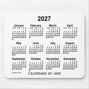 Mousepad Calendário Branco de 2027 pelo Painel do Mouse Jan