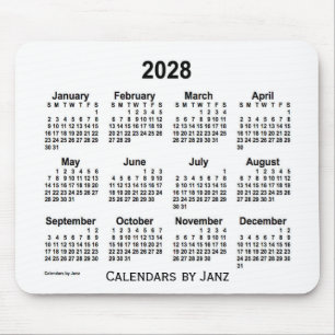 Mousepad Calendário Branco de 2028 pelo Painel do Mouse Jan
