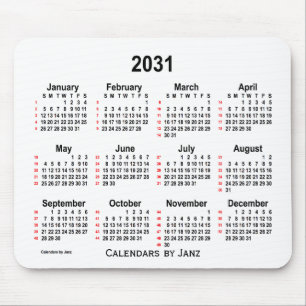Mousepad Calendário branco de 2031 de 52 semanas por Janz