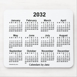 Mousepad Calendário branco de 2032 pelo Painel do mouse Jan