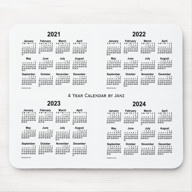 Mousepad Calendário branco de 4 anos 2021-2024 por Janz (Frente)
