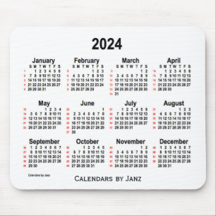 Mousepad Calendário branco de 52 semanas 2024 por Janz