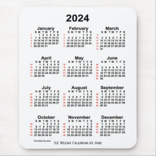 Mousepad Calendário branco de 52 semanas 2024 por Janz