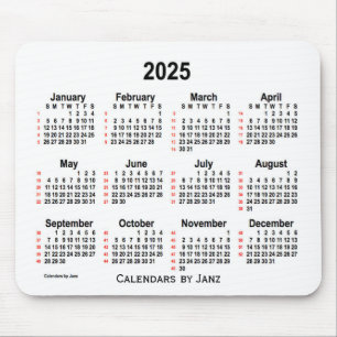 Mousepad Calendário branco de 52 semanas 2025 por Janz