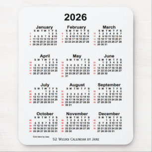 Mousepad Calendário branco de 52 semanas 2026 por Janz