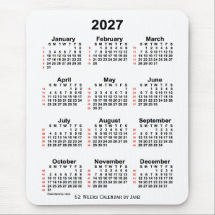 Mousepad Calendário branco de 52 semanas 2027 por Janz