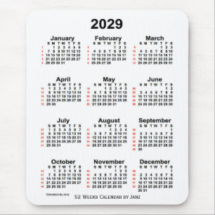 Mousepad Calendário branco de 52 semanas 2029 por Janz