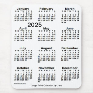 Mousepad Calendário branco de Impressão de 2025 por Janz
