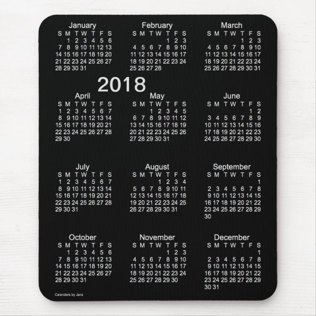 Mousepad Calendário branco de néon das letras grandes 2018 (Frente)