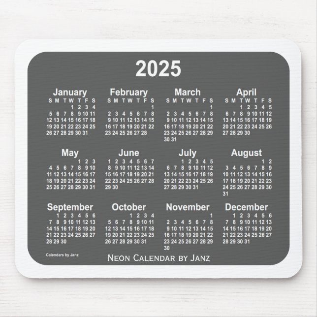 Mousepad Calendário Branco do Carvão 2025, por Janz (Frente)