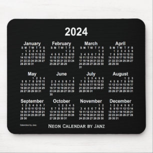 Mousepad Calendário Branco Neon 2024 por Janz