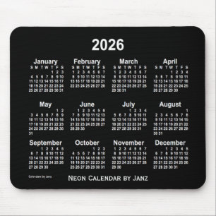 Mousepad Calendário Branco Neon 2026 de Janz