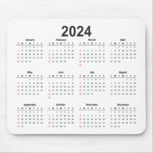 Mousepad Calendário Branco Simples 2024