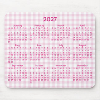 Mousepad Calendário Caprichoso 2027 Rosa Pálido Xadrez