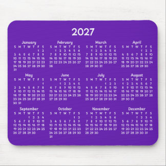 Mousepad Calendário Caprichoso Branco 2027 em Roxo