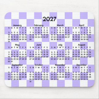 Mousepad Calendário Caprichoso de 2027 com Xadrez Lavanda e