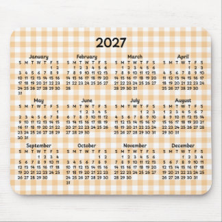 Mousepad Calendário Caprichoso de 2027 em Xadrez Bege Claro