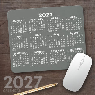 Mousepad Calendário - cinzas modernas e branco simples