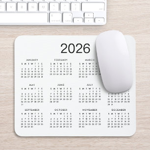 Mousepad Calendário Clássico Preto e Branco 2020
